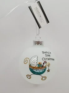 CBK Ornament 3" Babys First Christmas Unisex Green Stroller Thick Glass Glitter - Picture 1 of 9