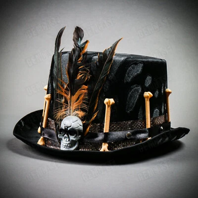 Halloween Vooddo Feather Black TOP Hat Cosplay Costume For Men and Women DressUP - Image 1 of 4