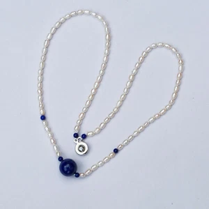 179#46cm AAAA+luster Baroque baby Freshwater pearl Lapis Lazuli necklace14KGF  - Picture 1 of 12