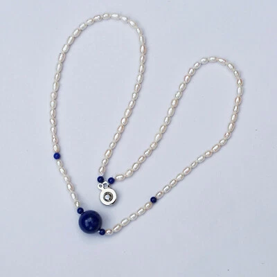 179#46cm AAAA+luster Baroque baby Freshwater pearl Lapis Lazuli necklace14KGF  - Image 1 of 4
