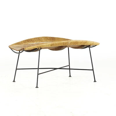 Arthur Umanoff Mid Century Iron and Rattan Catchall Table Stool - Image 1 of 4