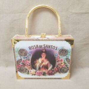 Vintage Rosa De Santos Cigar Box Handbag Purse w/ Brass Tone Hardware