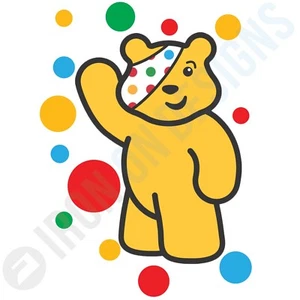 CHILDREN IN NEED 2023 - SPOTS WAVING PUDSEY BEAR - IRON ON TSHIRT TRANSFERS - A5 - Picture 1 of 3