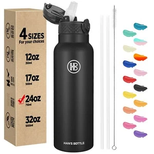 Sports Water Bottle 24 Oz Straw Lid Leak Proof Vacuum Insulated Stainless Steel - Picture 1 of 7