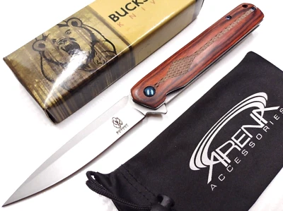 Slim Pocket Knife Wood EDC Tip Up Carry Blade Spring Assisted Frame Lock Flipper - Image 1 of 4