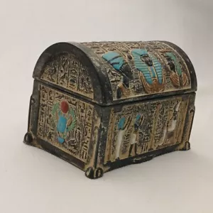 Antiguo joyero estilo egipcio con diseño de jeroglíficos, faraones y escarabajo - Imagen 1 de 8