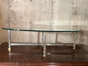 Maison Jansen Style Oval Iron And Brass Glass Top Coffee Table - Picture 1 of 8