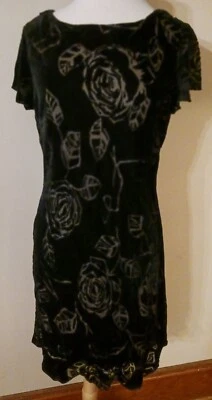 ROBBIE BEE Plus SZ 14P Beautiful Sheath Dress Black Velvet Burnout Beige Lining - Image 1 of 4