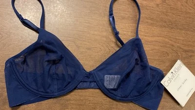 Calvin Klein Classic Sheer Body Unlined Mesh Plunge Bra D2397 Blue Size 34B NWT - Image 1 of 4