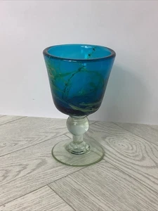 Vintage Mdina glass Sea & sand Knop stemmed goblet 16.5cm @bov#M - Picture 1 of 9