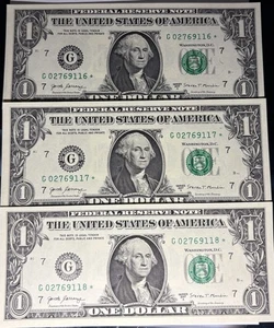 Banconote stella 2017 (3 set) fantasia numero di serie banconota da 1 dollaro G02769116-8* - Foto 1 di 4