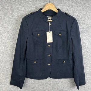 Monsoon Jacket Womens UK 12 Navy Blue Cotton Gold Button Up Military RRP:£99 - Picture 1 of 17