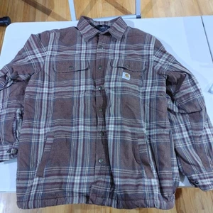 Carhartt Jacke Herren Large braun Sherpa Flanell Hemd Shacket isoliert - Bild 1 von 2
