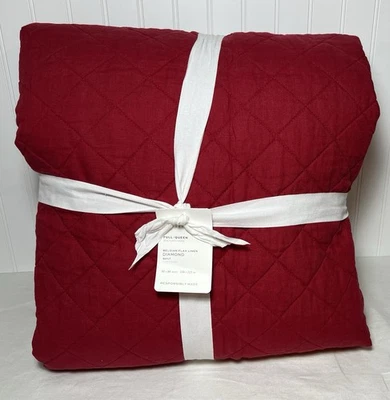 POTTERY BARN BELGIAN FLAX LINEN DIAMOND QUILT FULL/QUEEN ~ RED BERRY - Image 1 of 4