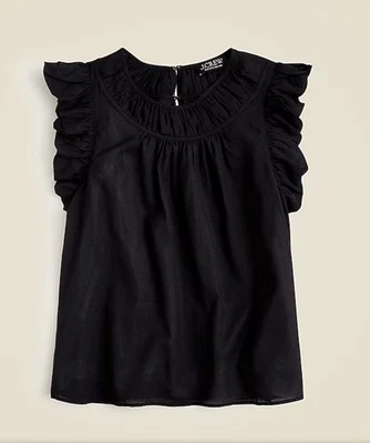 J. Top sin mangas con volantes Crew Gathered negro M mezcla de algodón gasa Foto 1 de 4