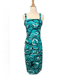 Rachel Roy Teal Blue/ Black Floral Sleeveless Midi Fitted Dress-size Small - Picture 1 of 8