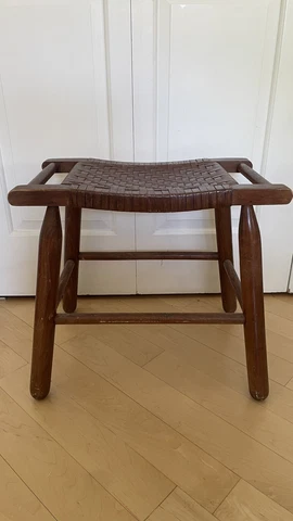Primitive Wooden Small Bench Seat Woven Top Cover