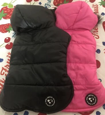 2-XS Justice Pet Dog Reversible Puffer Jacket Coat Pink Black Fleece - Image 1 of 4