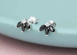Certified 2 Ct. Marquise Cut Black Diamond Stud Earring In 925 Sterling Silver - Picture 1 of 5