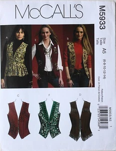 McCalls 5933 Misses Lined Vests Sewing Pattern Sz 6-14 - Picture 1 of 1