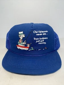 VTG Fishermen Never Die Bobbers Quit Trucker Hat Funny Fishing Mesh Rope W/ Tags - Picture 1 of 7