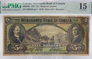 RARE 1917 Canada 4602004 Merchants Bank of Canada $5 Note 15 Choice Fine -BT221 - Picture 1 of 4