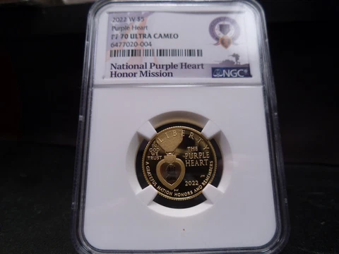 2022-W PF70UC Purple Heart Gold Commemorative NGC Certified Superb Gem - Perfect Cover