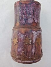 Old Hand Carved Wooden Painted Unique No Joint Brass Fitted Glass Pot India