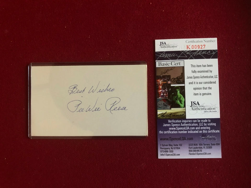 Pee Wee Reese  "Autographed"  (JSA)  Index Card (Vintage / Scarce) Dodgers - Image 1 of 1