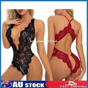 Sexy Lingerie Women Lace Crotchless Babydoll Bodysuit Nightwear Underwear Suit - Picture 1 of 33