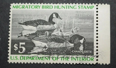 1976 US Stamp Scott #RW43 - $5 - Duck Hunting Stamp - Used/NH/OG/VF - Image 1 of 2