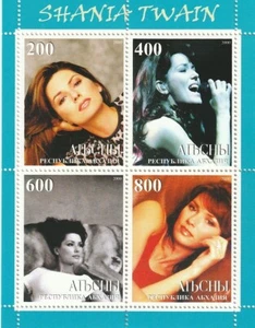 SHANIA TWAIN s/s 4stamps; MNH; Pop Singer; Abkhazia; HTF - Picture 1 of 1