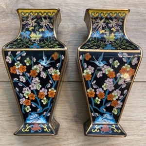 Vintage Cloisonné chinesische Spiegel Vase Paar 2er Set asiatisch traditionell Boho - Bild 1 von 15