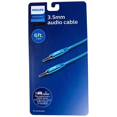 Cable de audio PHILIPS 3,5 mm audio HD de 6 pies a través del móvil al automóvil, sistema doméstico, barra de sonido Foto 1 de 4