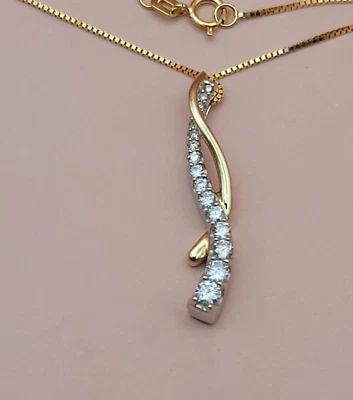 IKS 14k Journey Slide Pendant 16 Graduated Diamonds 1.0 CTW 24" Box Necklace - Image 1 of 4