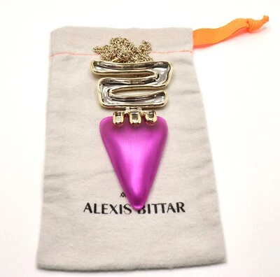 COLLAR ALEXIS BITTAR CHAPADO EN ORO AMARILLO Y BLANCO COLGANTE FLECHA MAGENTA LUCITE Foto 1 de 4