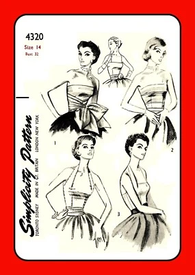 STRAPLESS Top or HALTER Pattern Midriff Simplicity 4320 Vintage 1953 Sewing - Image 1 of 4