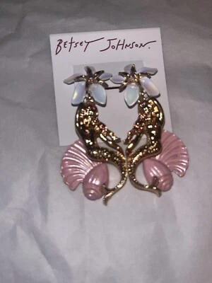 Betsey Johnson Gold Tone Flower, Starfish, Mermaid & Seashell Earrings NWT $58 - Image 1 of 4