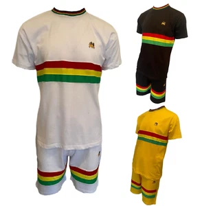 T-shirt stile rasta reggae e set corto 3/4 colore rastafariano Leone di Giuda NUOVO - Foto 1 di 7
