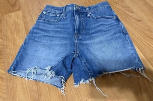 Madewell Denim Shorts The Perfect Mid Length Jean Shorts Size 25 Cutoff Frayed - Picture 1 of 12