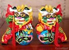 Paire statue de lion en porcelaine chinoise mauvais gardien porte Fu Foo Dog décoration feng shui