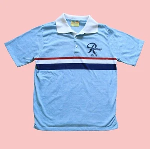 Rainier Beer Grunge Blue T shirt Vintage Graphic 1970s Skater Polo Collared, L - Picture 1 of 7