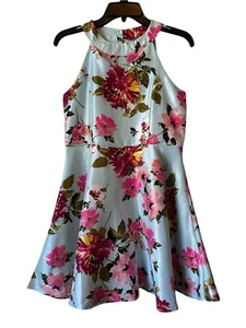 Zenzi Blue Floral Halter Neck Sleeveless Dress Girls XL - 14/16 NWT - Picture 1 of 9