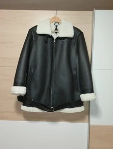 Kunstleder Jacke Teddy Plüsch Herren Schwarz Weiß Gr. 46 C&A Neu - Bild 1 von 10