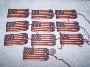 10-Primitive-July 4th-American Flag-Patriotic-Linen Cardstock-Gift-Hang-Tags - Picture 1 of 1