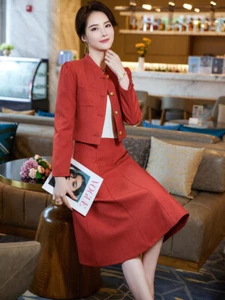 Elegant Women's Suit Blazer Set Jacket A-Line Midi Skirt Formal Office Size 2-16 - Picture 1 of 67