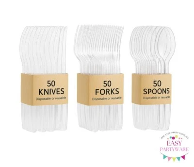150 cucharas de plástico desechables tenedores cuchillos cubiertos de alta resistencia - reutilizables Foto 1 de 3
