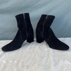 EUC Aquatalia Leonora Black Suede Leather Boot Womens Size 11M Chunky Block Heel - Picture 1 of 8