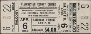 1 boleto de concierto completo 1968 Jimi Hendrix sin usar White Plains reimpresión laminada - Imagen 1 de 1