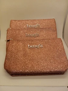 Lot Of 3 Benefit Cosmetics Makeup Bag in Pink Sparkle New Purse - Picture 1 of 5